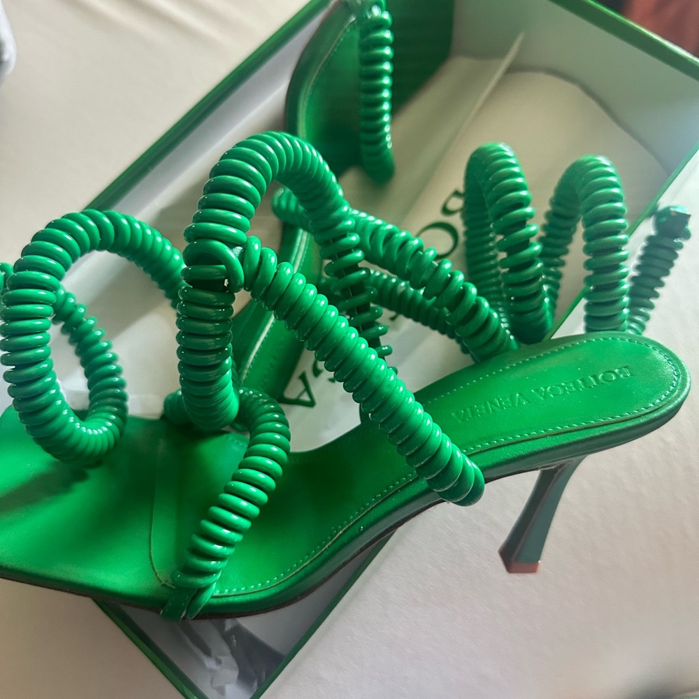 Green coil bottegga heels